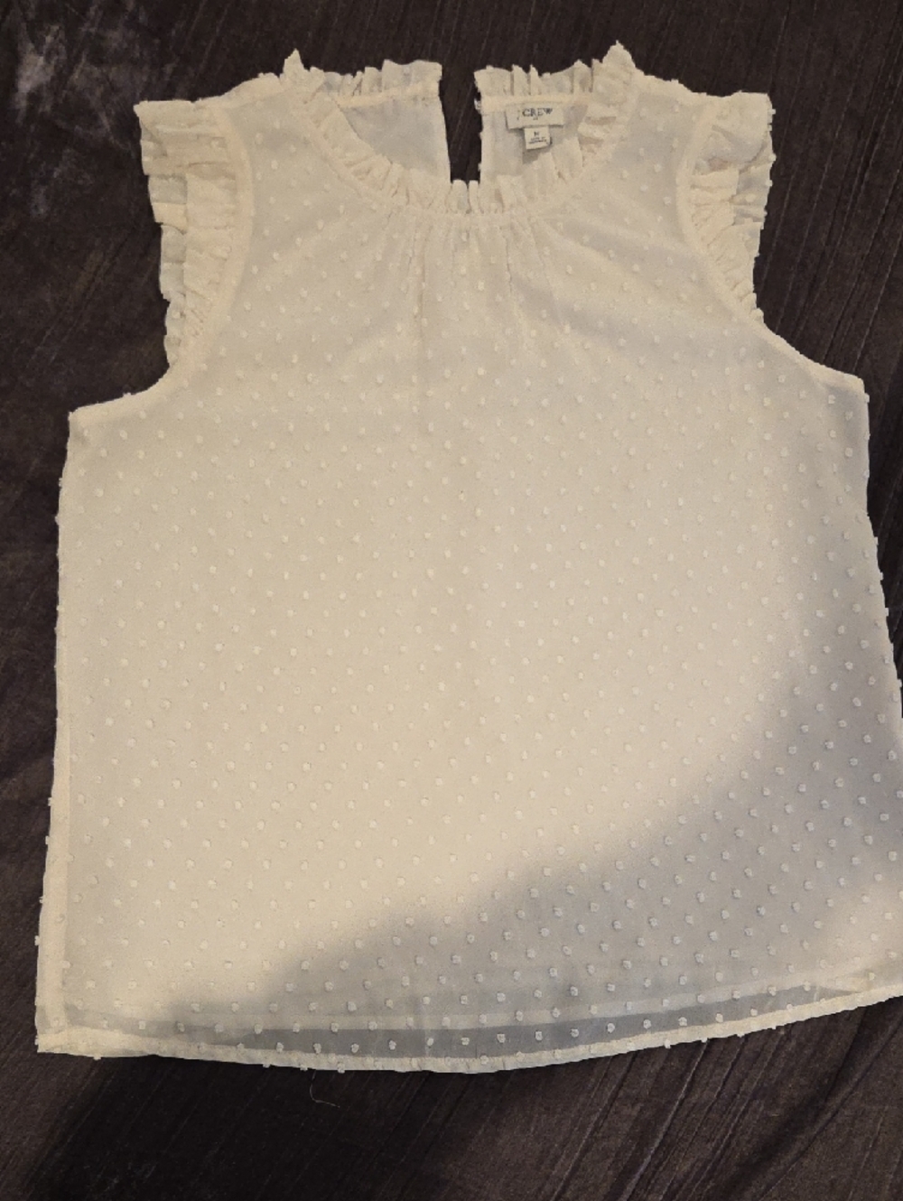 J.Crew Swiss Dot Ruffle Sleeveless Blouse Cream Size M